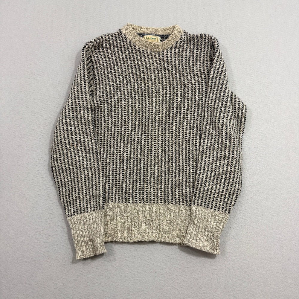 Vintage LL Bean Sweater  Medium Gray Birdseye Wool Blend Crewneck Pullover 90s